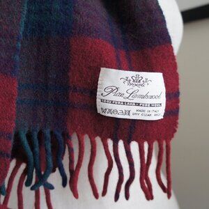 Italian 100% Lambswool  Dark Red Green & Purple Tartan Plaid Scarf